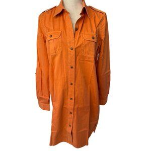 Ralph Lauren Orange Button-Up Long-Sleeve Shirt Dress With Pockets Womens Size M